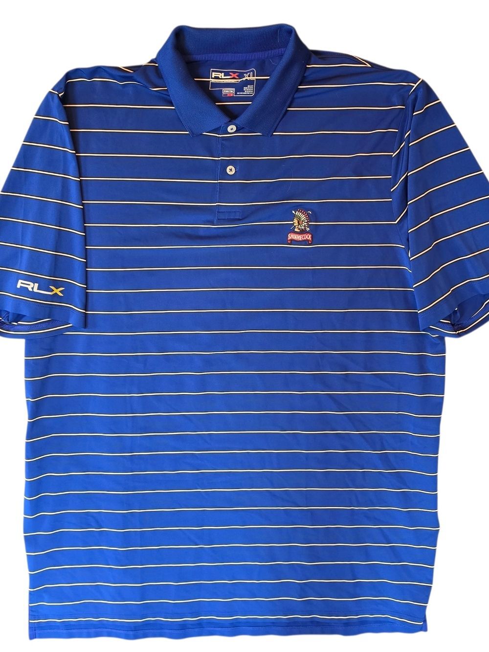 RLX Ralph Lauren Men's Polo Shit XL Blue Striped Embroidered Sporty Preppy